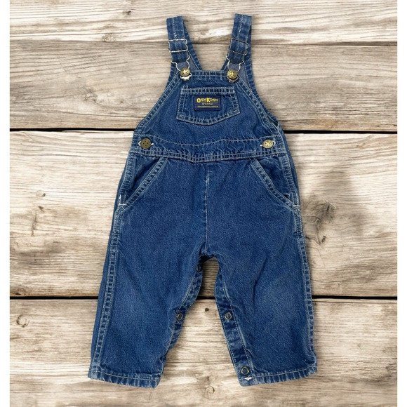 VTG OshKosh B'Gosh Vestbak Denim Overalls Baby Size 12 Months USA Farm Play Cute - Picture 1 of 14
